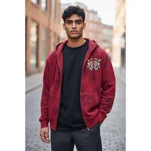 Vintage Y2K Avirex Hoodie Mens 2XL Graphic  Grunge Street Full Zip Skater Red